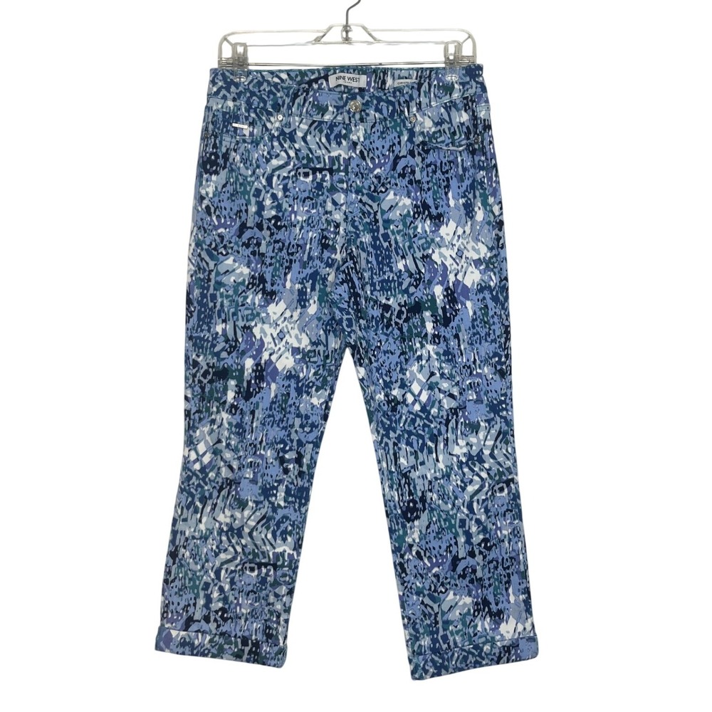 Nine West Jeans Chrystie Capri Women 6 Blue Abstract Print Stretch Boho New